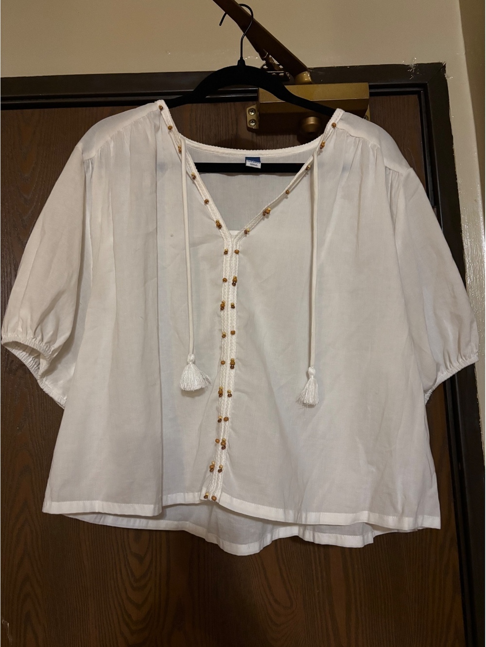 NWOT White Beaded Boho Indie Cotton Boxy Shirt Blouse